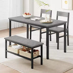 Juego de mesa de comedor para 4 personas, mesa de cocina moderna con sillas y banco para espacios pequeños, juego de mesa de comedor con estructura de metal y estante de almacenamiento, para apartamento