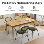 Juego de 2 sillas de comedor, modernas sillas de comedor tapizadas en terciopelo con respaldo de ratán y patas de metal resistentes