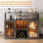TROPOW Mueble bar, mueble para licores con tomas de corriente y luces LED - Soporte para copas/botellero, barra de café