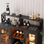 TROPOW Mueble bar, mueble para licores con tomas de corriente y luces LED - Soporte para copas/botellero, barra de café