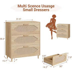 Cómoda de ratán de 3 cajones - Gabinete de almacenamiento de madera moderno para dormitorio y sala de estar