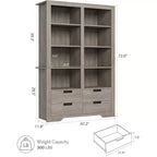 Estantería alta de 72 pulgadas con almacenamiento, librería de pie estilo rústico, estantería con 4 cajones, estantes de almacenamiento de exhibición independientes para oficinas en casa