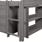 Cama alta doble con tobogán, cama alta de madera tamaño doble, estructura de cama alta baja tamaño doble con armarios y estantes