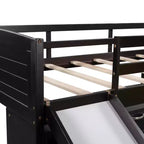 Cama alta doble con tobogán, cama alta de madera tamaño doble, estructura de cama alta baja tamaño doble con armarios y estantes