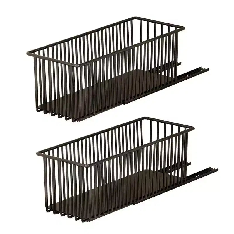 Organizadores de gabinete extraíbles, paquete de 2 cajones deslizables de cesta - Acero al carbono de alta resistencia para cocina, baño, debajo del fregadero