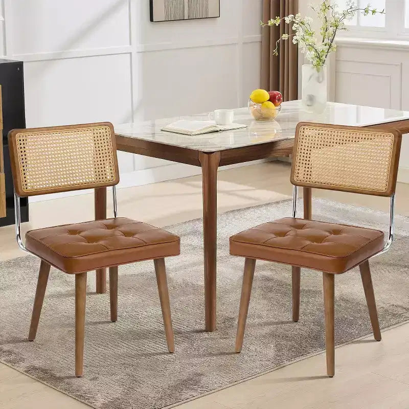 Juego de 2 sillas de comedor modernas, sillas de cocina tapizadas de ratán natural, silla decorativa, sillas laterales sin brazos con tela de terciopelo tapizada