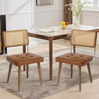 Juego de 2 sillas de comedor modernas, sillas de cocina tapizadas de ratán natural, silla decorativa, sillas laterales sin brazos con tela de terciopelo tapizada