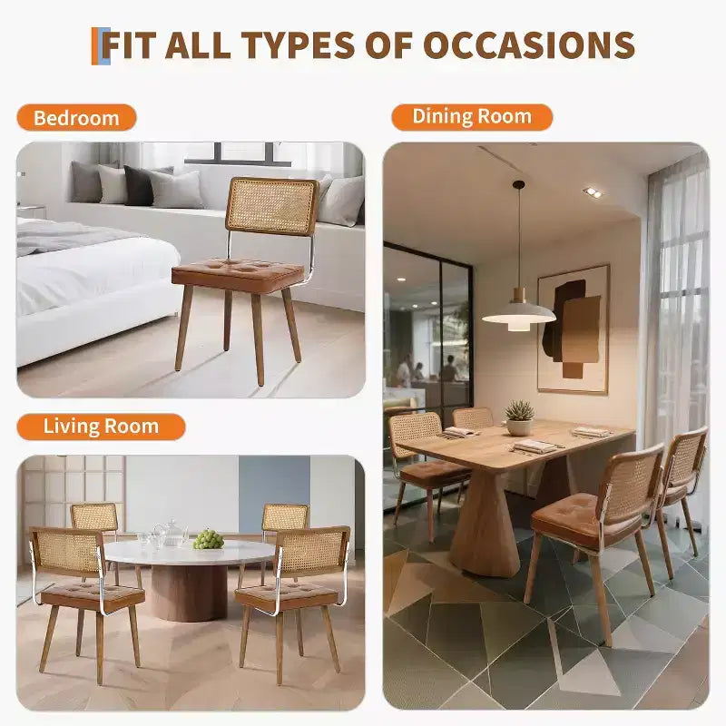 Juego de 2 sillas de comedor modernas, sillas de cocina tapizadas de ratán natural, silla decorativa, sillas laterales sin brazos con tela de terciopelo tapizada