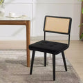 Modern Dining Chairs Set of 2, Upholstered Natural Rattan Kitchen Chairs Accent Chair, Armless Side Chairs with Upholstered Velvet Fabric