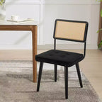 Modern Dining Chairs Set of 2, Upholstered Natural Rattan Kitchen Chairs Accent Chair, Armless Side Chairs with Upholstered Velvet Fabric