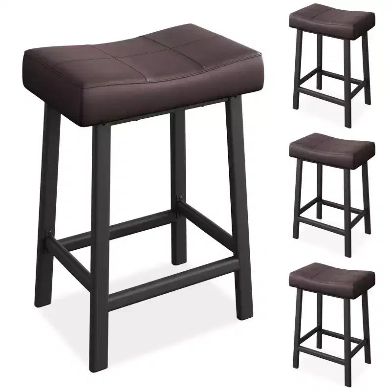 Counter Height Bar Stools Set of 4, 24 Inch Barstools for Kitchen Island Counter, Upholstered Padded Saddle Chairs with Curved Cushion, Brown