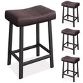 Counter Height Bar Stools Set of 4, 24 Inch Barstools for Kitchen Island Counter, Upholstered Padded Saddle Chairs with Curved Cushion, Brown