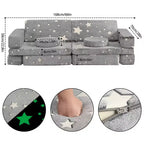 Sofá de juegos modular grande de 12 piezas para niños con estrellas que brillan en la oscuridad, de espuma convertible y cojín de suelo para niños y niñas