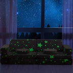 Sofá de juegos modular grande de 12 piezas para niños con estrellas que brillan en la oscuridad, de espuma convertible y cojín de suelo para niños y niñas