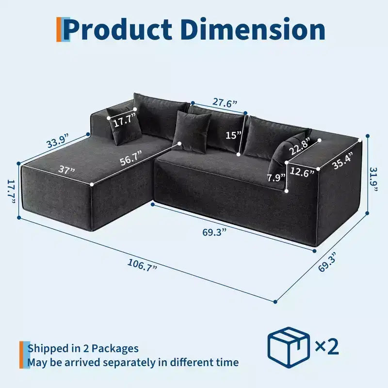 Sofás modulares seccionales para sala de estar, sofá seccional en forma de L con asiento profundo, sofá tapizado para dormitorio, no requiere montaje, chenilla.