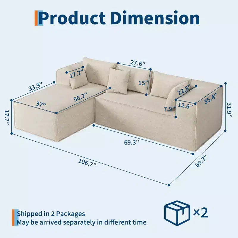 Sofás modulares seccionales para sala de estar, sofá seccional en forma de L con asiento profundo, sofá tapizado para dormitorio, no requiere montaje, chenilla.