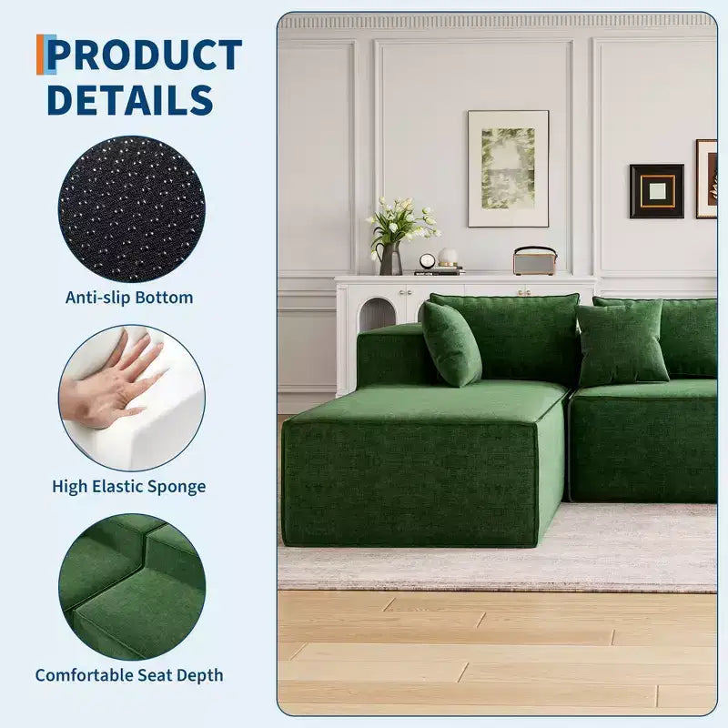 Sofás modulares seccionales para sala de estar, sofá seccional en forma de L con asiento profundo, sofá tapizado para dormitorio, no requiere montaje, chenilla.