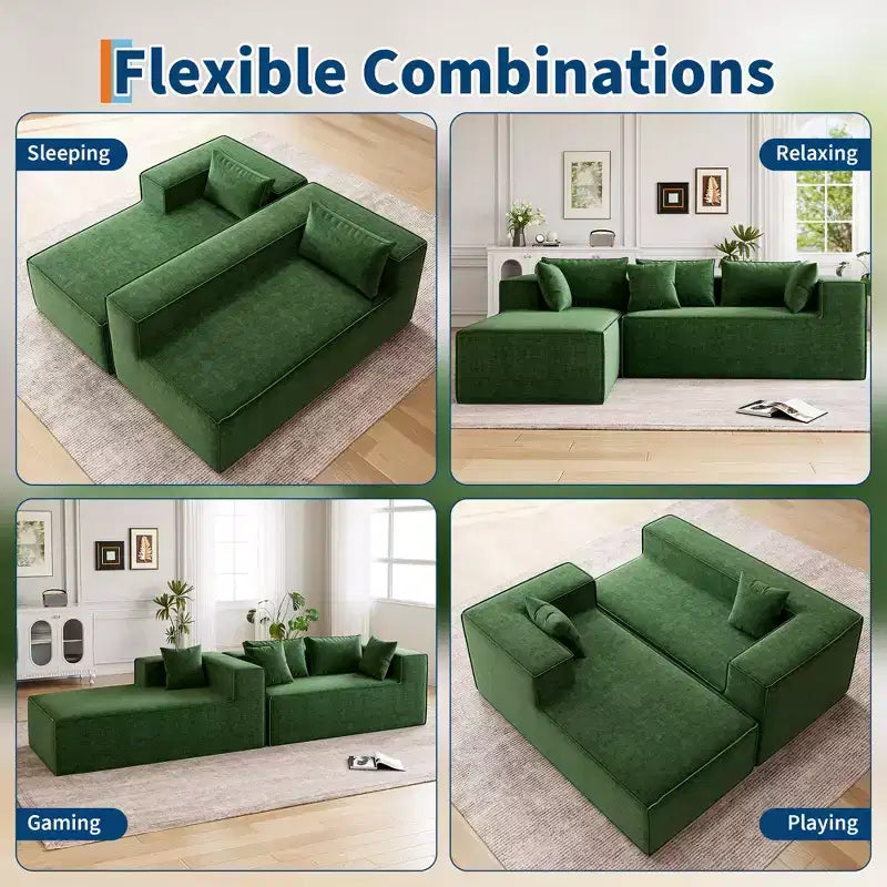 Sofás modulares seccionales para sala de estar, sofá seccional en forma de L con asiento profundo, sofá tapizado para dormitorio, no requiere montaje, chenilla.