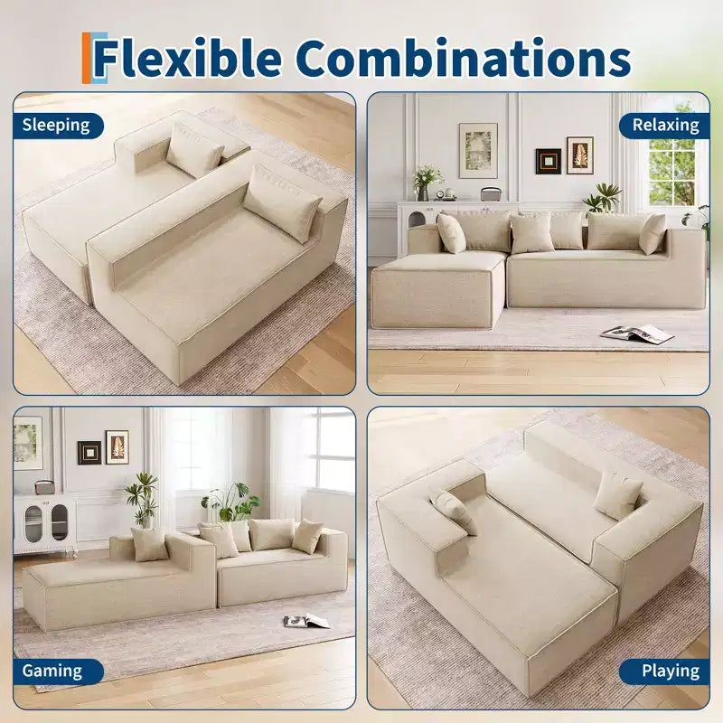 Sofás modulares seccionales para sala de estar, sofá seccional en forma de L con asiento profundo, sofá tapizado para dormitorio, no requiere montaje, chenilla.