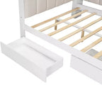 Cama de día Whisen tamaño completo con estantes de almacenamiento, cajones, estación de carga, luz LED, escritorio, cabecera y respaldo tapizados