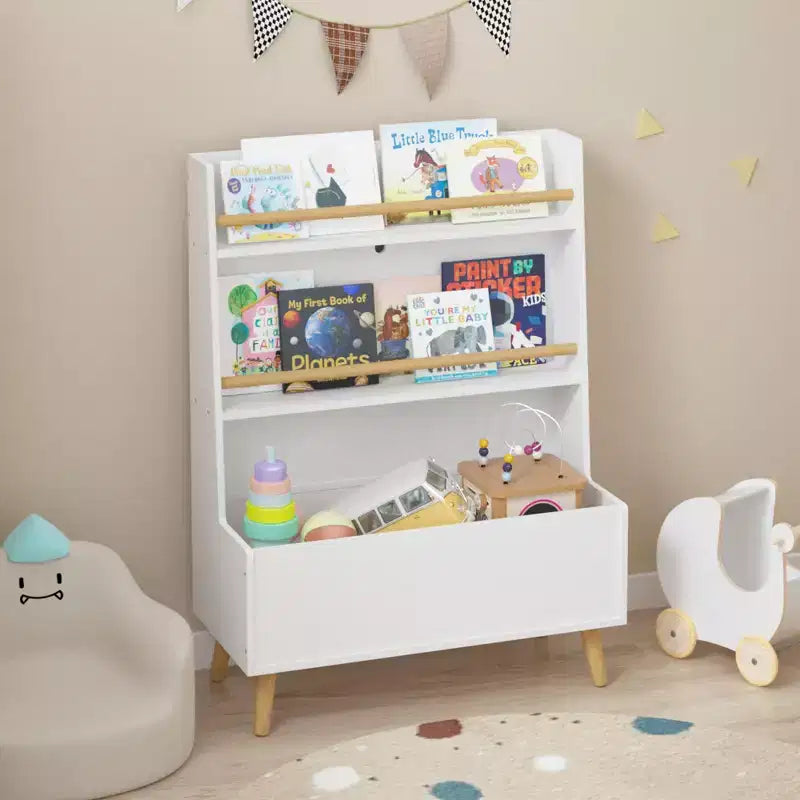 Estantería infantil, revistero, organizador de libros, mueble organizador de juguetes, blanco