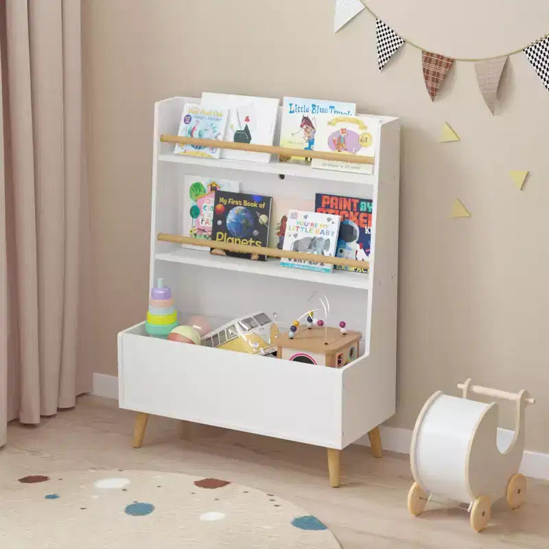 Estantería infantil, revistero, organizador de libros, mueble organizador de juguetes, blanco