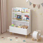 Estantería infantil, revistero, organizador de libros, mueble organizador de juguetes, blanco