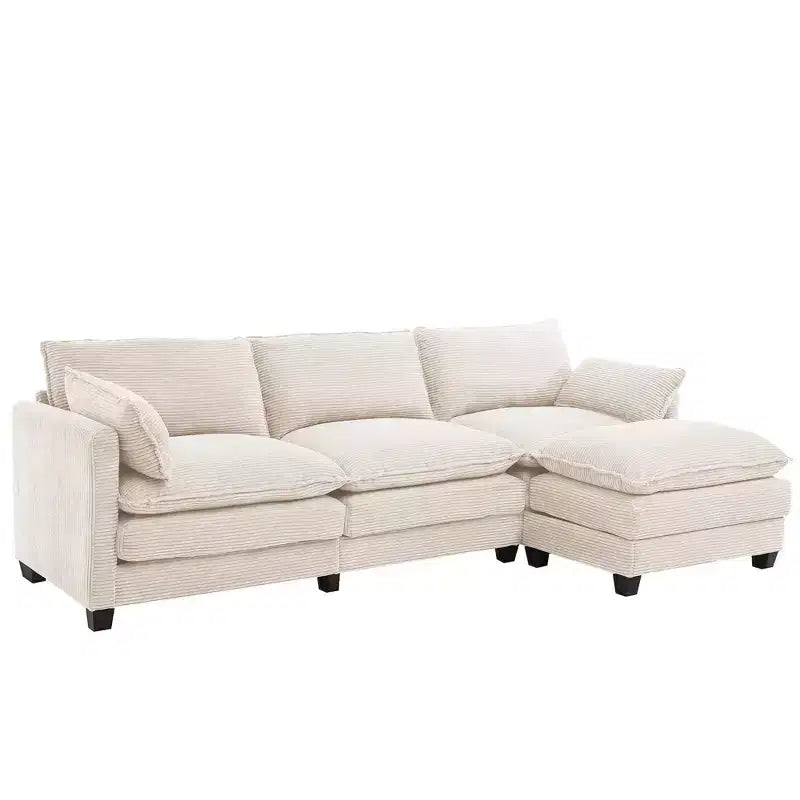 Sofá Seccional en Forma de L Hyleory Corduroy, Sofá de 3 Plazas con Otomana Movible, Muebles Modulares para Sala de Estar para Apartamentos