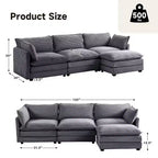 Sofá Seccional en Forma de L Hyleory Corduroy, Sofá de 3 Plazas con Otomana Movible, Muebles Modulares para Sala de Estar para Apartamentos