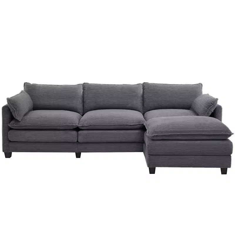 Sofá Seccional en Forma de L Hyleory Corduroy, Sofá de 3 Plazas con Otomana Movible, Muebles Modulares para Sala de Estar para Apartamentos