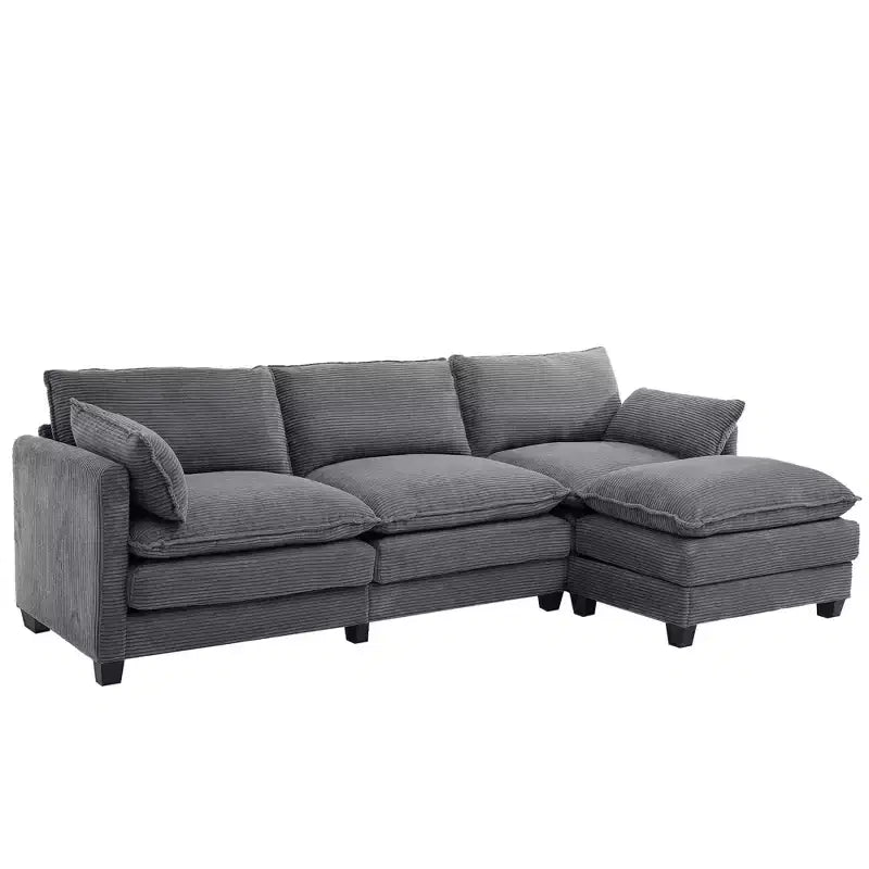 Sofá Seccional en Forma de L Hyleory Corduroy, Sofá de 3 Plazas con Otomana Movible, Muebles Modulares para Sala de Estar para Apartamentos