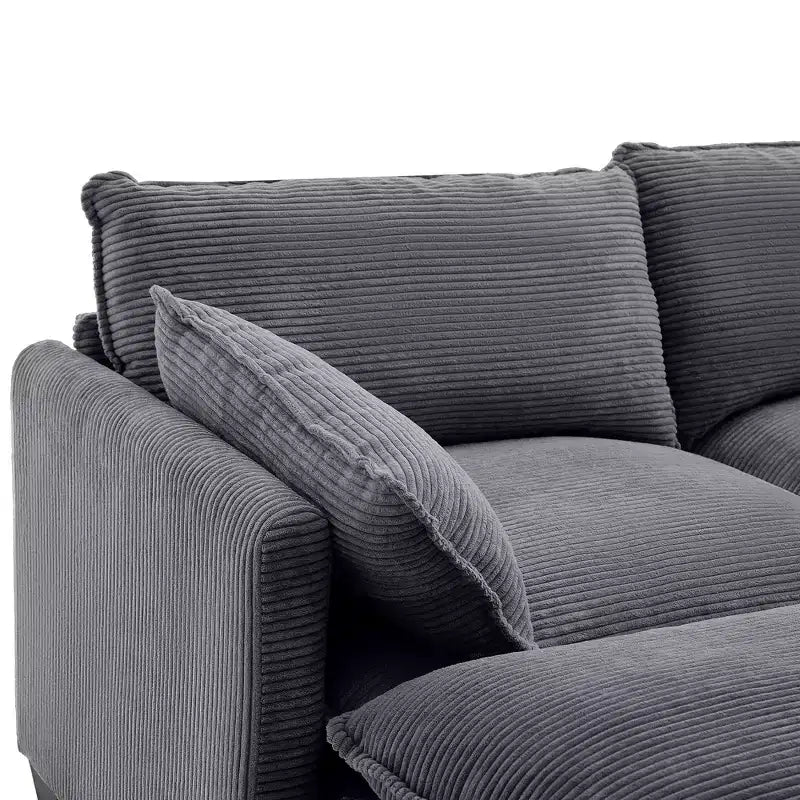 Sofá Seccional en Forma de L Hyleory Corduroy, Sofá de 3 Plazas con Otomana Movible, Muebles Modulares para Sala de Estar para Apartamentos