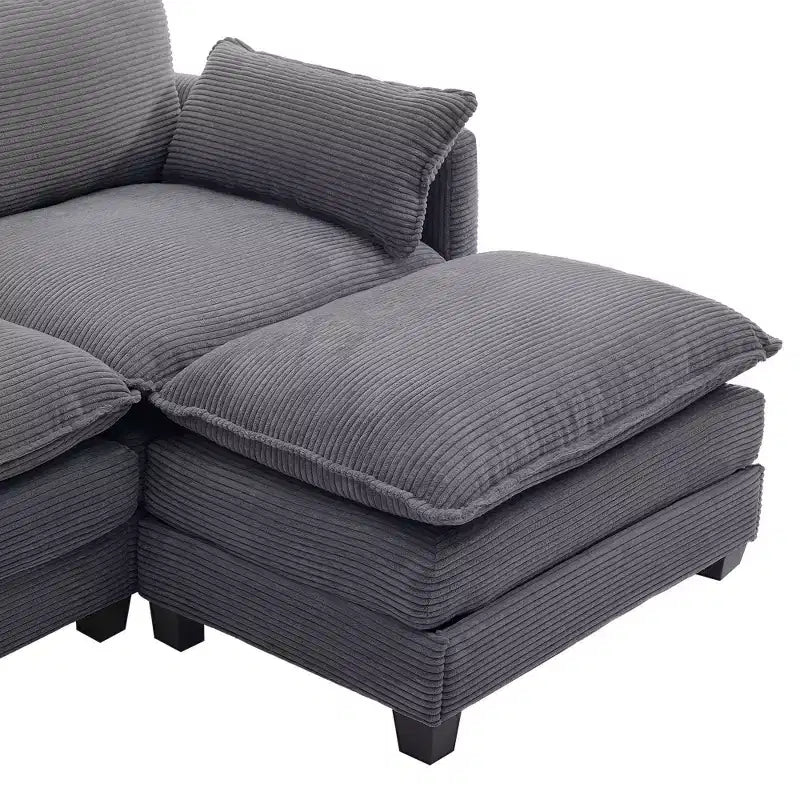 Sofá Seccional en Forma de L Hyleory Corduroy, Sofá de 3 Plazas con Otomana Movible, Muebles Modulares para Sala de Estar para Apartamentos