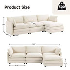 Sofá Seccional en Forma de L Hyleory Corduroy, Sofá de 3 Plazas con Otomana Movible, Muebles Modulares para Sala de Estar para Apartamentos