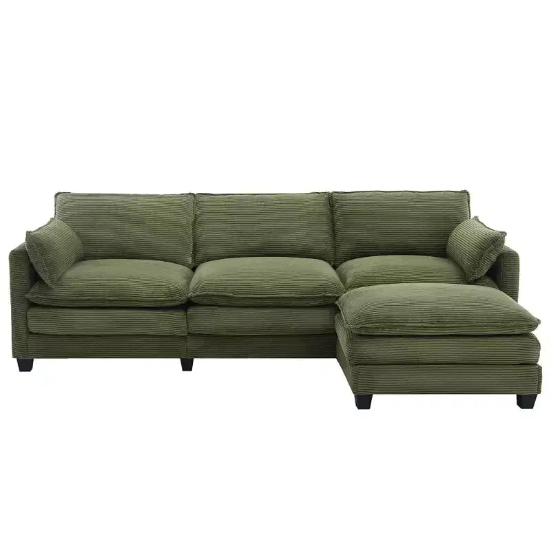 Sofá Seccional en Forma de L Hyleory Corduroy, Sofá de 3 Plazas con Otomana Movible, Muebles Modulares para Sala de Estar para Apartamentos