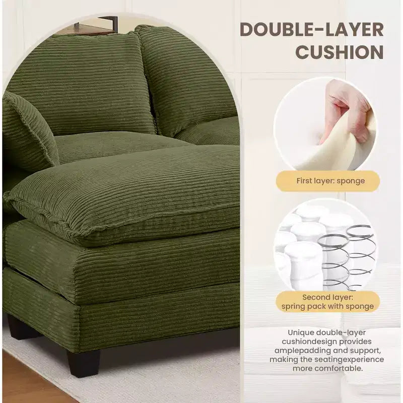Sofá Seccional en Forma de L Hyleory Corduroy, Sofá de 3 Plazas con Otomana Movible, Muebles Modulares para Sala de Estar para Apartamentos