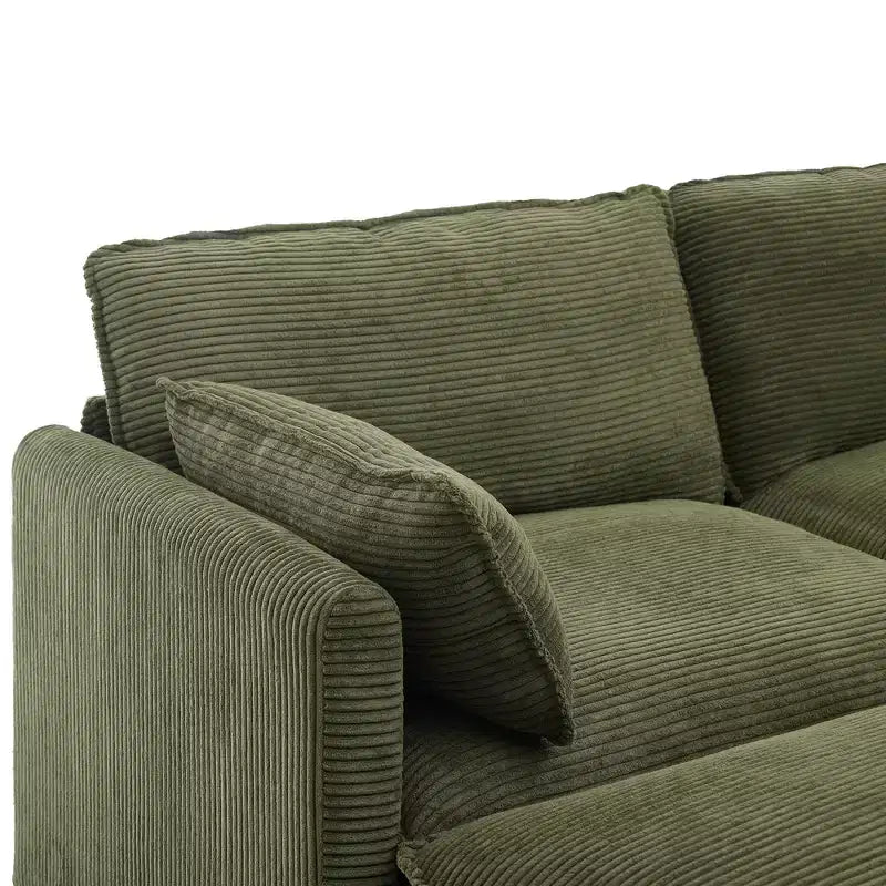 Sofá Seccional en Forma de L Hyleory Corduroy, Sofá de 3 Plazas con Otomana Movible, Muebles Modulares para Sala de Estar para Apartamentos