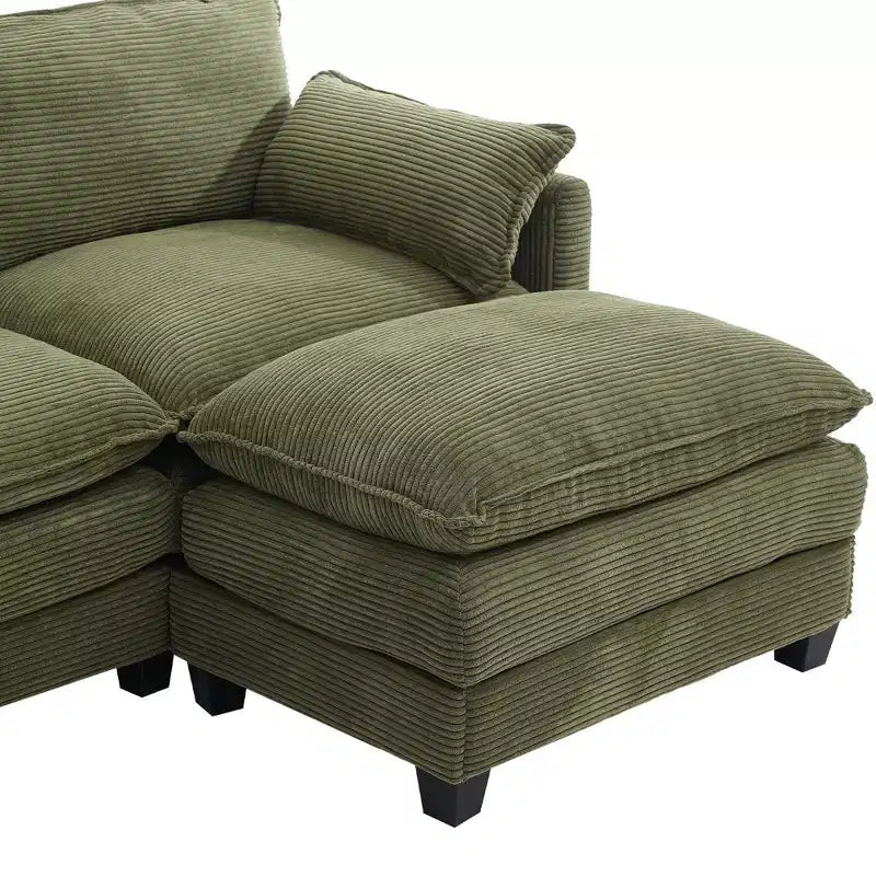 Sofá Seccional en Forma de L Hyleory Corduroy, Sofá de 3 Plazas con Otomana Movible, Muebles Modulares para Sala de Estar para Apartamentos
