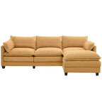 Sofá Seccional en Forma de L Hyleory Corduroy, Sofá de 3 Plazas con Otomana Movible, Muebles Modulares para Sala de Estar para Apartamentos