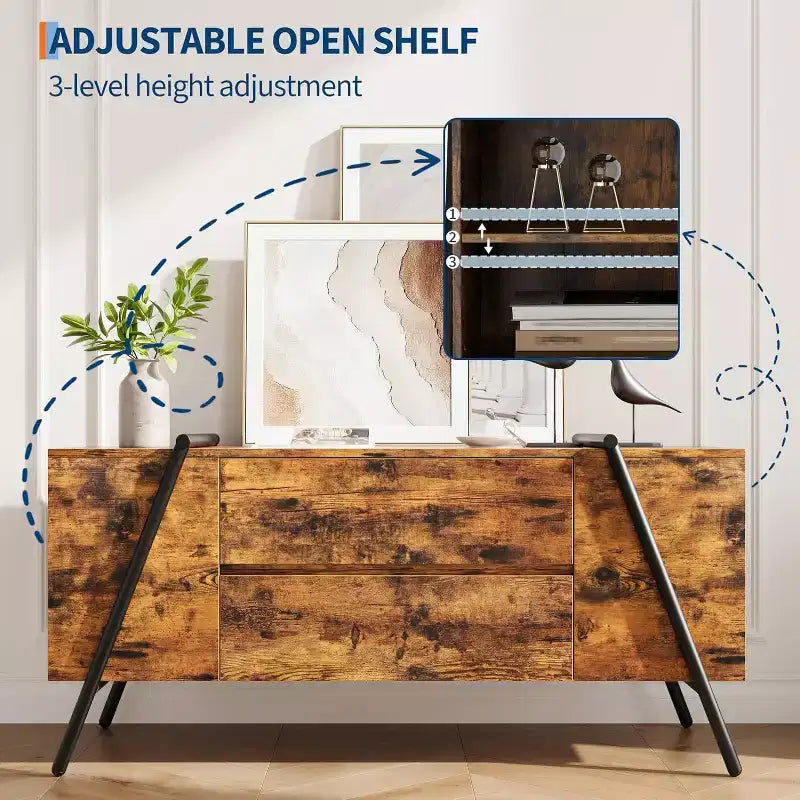 Mueble de TV de hasta 65 pulgadas, centro de entretenimiento moderno con 2 cajones de almacenamiento y estantes abiertos laterales, mesa consola de TV, para sala de estar, dormitorio