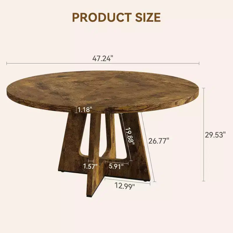 Mesa de Comedor Redonda de Granja para 4-6  Cubierta y Patas de Madera, Perfecta para Comedor o Sala de Estar