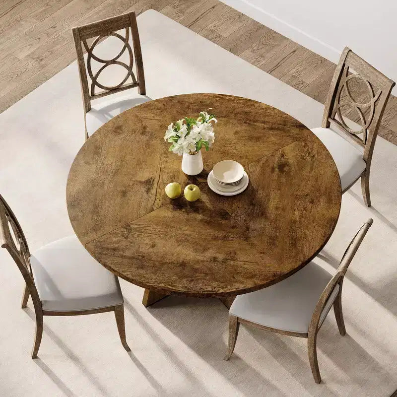 Mesa de Comedor Redonda de Granja para 4-6  Cubierta y Patas de Madera, Perfecta para Comedor o Sala de Estar
