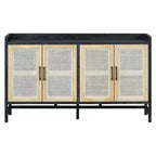 Hostack Sideboard Buffet Cabinet with Decorative Rattan Doors, Storage for Dining and Living Room, Black+Natural