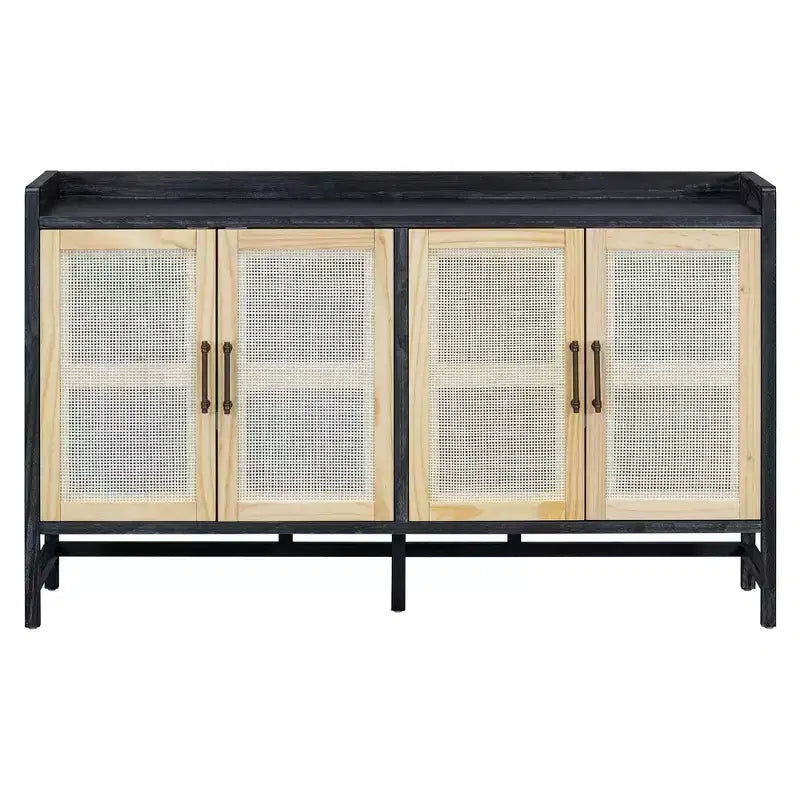 Hostack Sideboard Buffet Cabinet with Decorative Rattan Doors, Storage for Dining and Living Room, Black+Natural