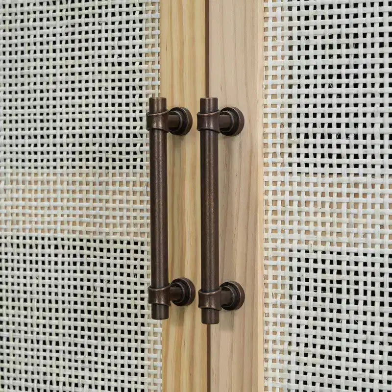 Aparador Hostack con puertas decorativas de ratán, mueble de almacenamiento para comedor y sala de estar, negro+natural