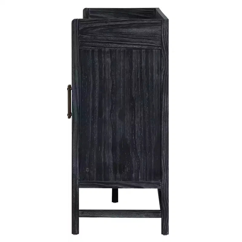 Aparador Hostack con puertas decorativas de ratán, mueble de almacenamiento para comedor y sala de estar, negro+natural