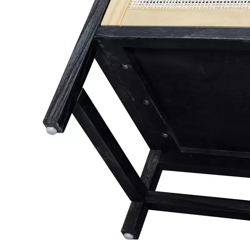 Aparador Hostack con puertas decorativas de ratán, mueble de almacenamiento para comedor y sala de estar, negro+natural