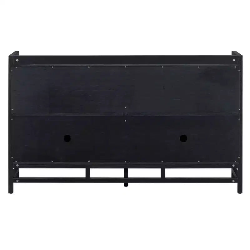 Aparador Hostack con puertas decorativas de ratán, mueble de almacenamiento para comedor y sala de estar, negro+natural