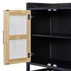 Aparador Hostack con puertas decorativas de ratán, mueble de almacenamiento para comedor y sala de estar, negro+natural
