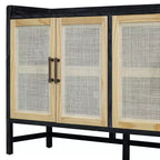 Aparador Hostack con puertas decorativas de ratán, mueble de almacenamiento para comedor y sala de estar, negro+natural